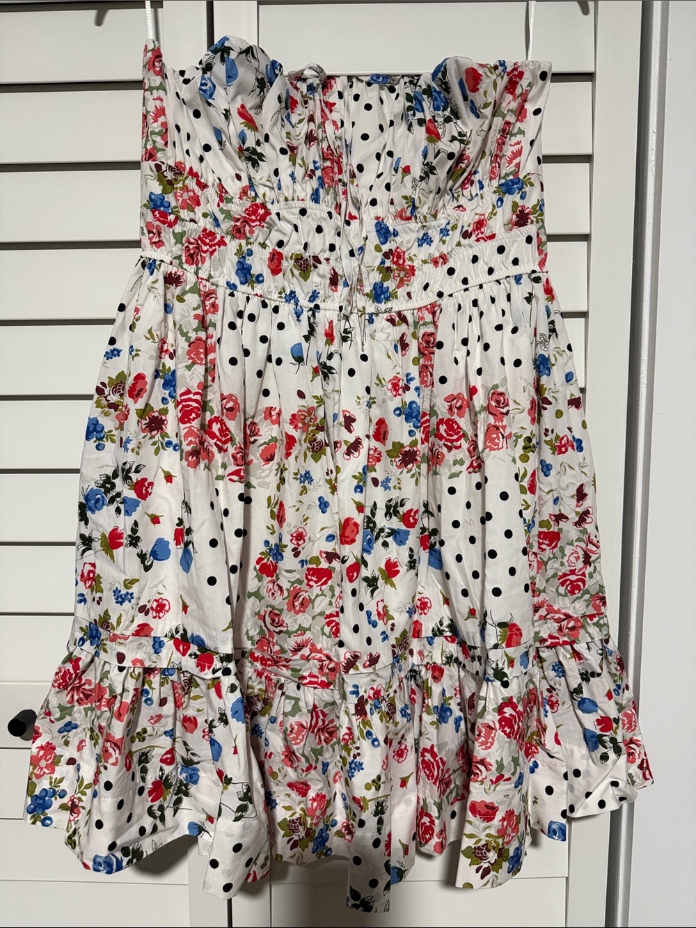 Anthropologie Somerset White Floral & Black Polka Dot Strapless Dress Sz L NWT - Picture 2 of 8